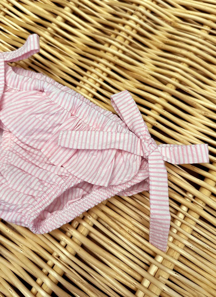 Girly Striped Rouche cotton Swimsuit