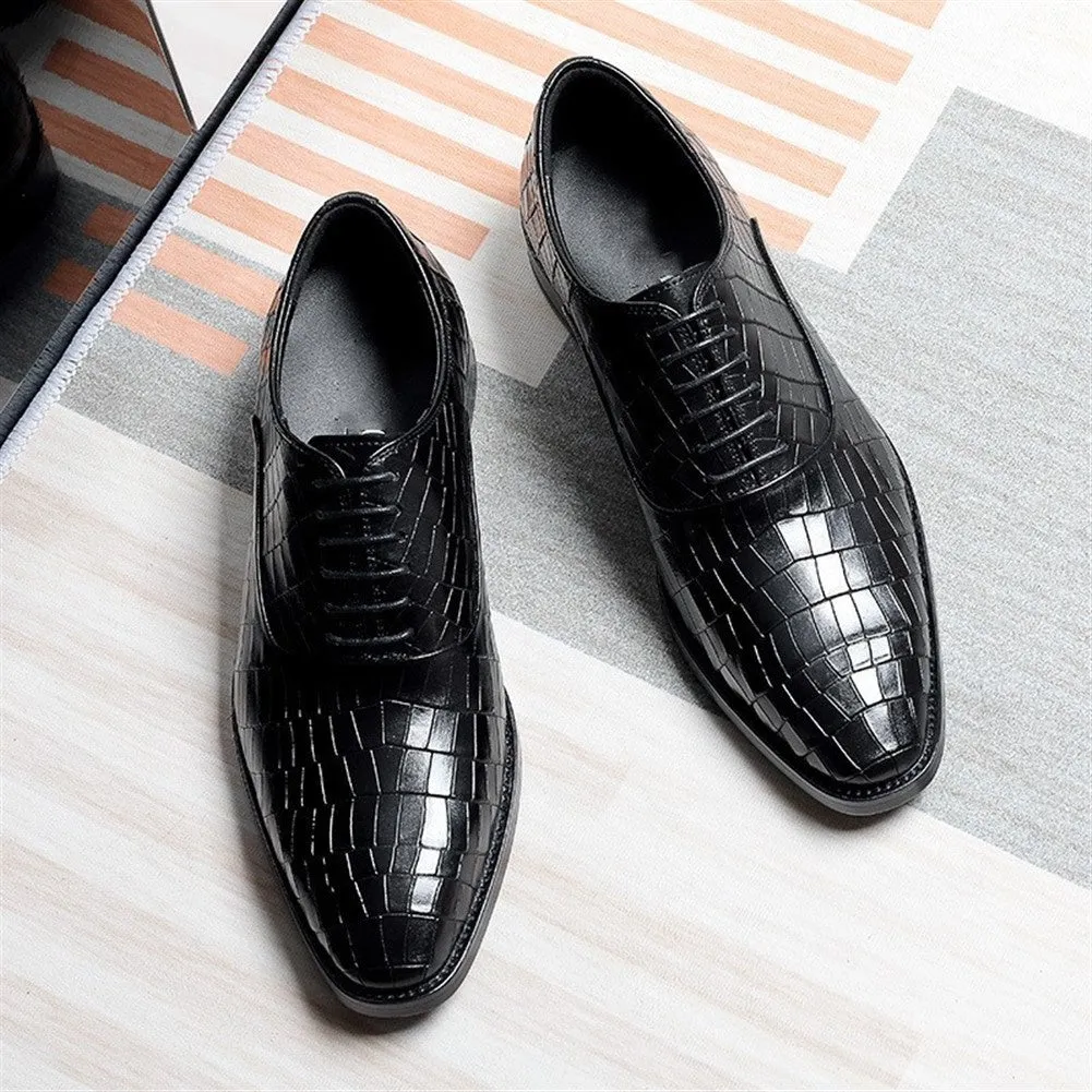 Grid Embossed Pointed Toe Derby for Men