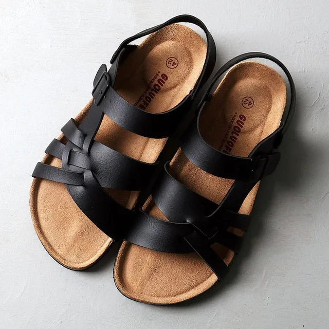 Groovywish Men Leather Orthopedic Sandals Flat Back Strap Unique Summer