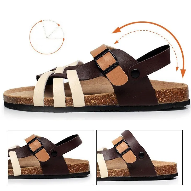 Groovywish Men Leather Orthopedic Sandals Flat Back Strap Unique Summer