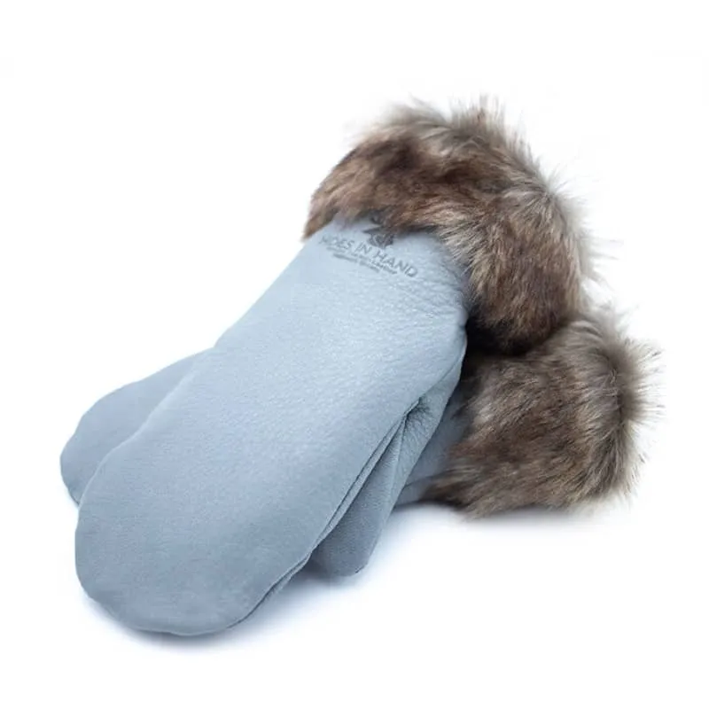 Hides In Hands Deerskin Leather Mitt With Faux Fur Trim in Various Colors