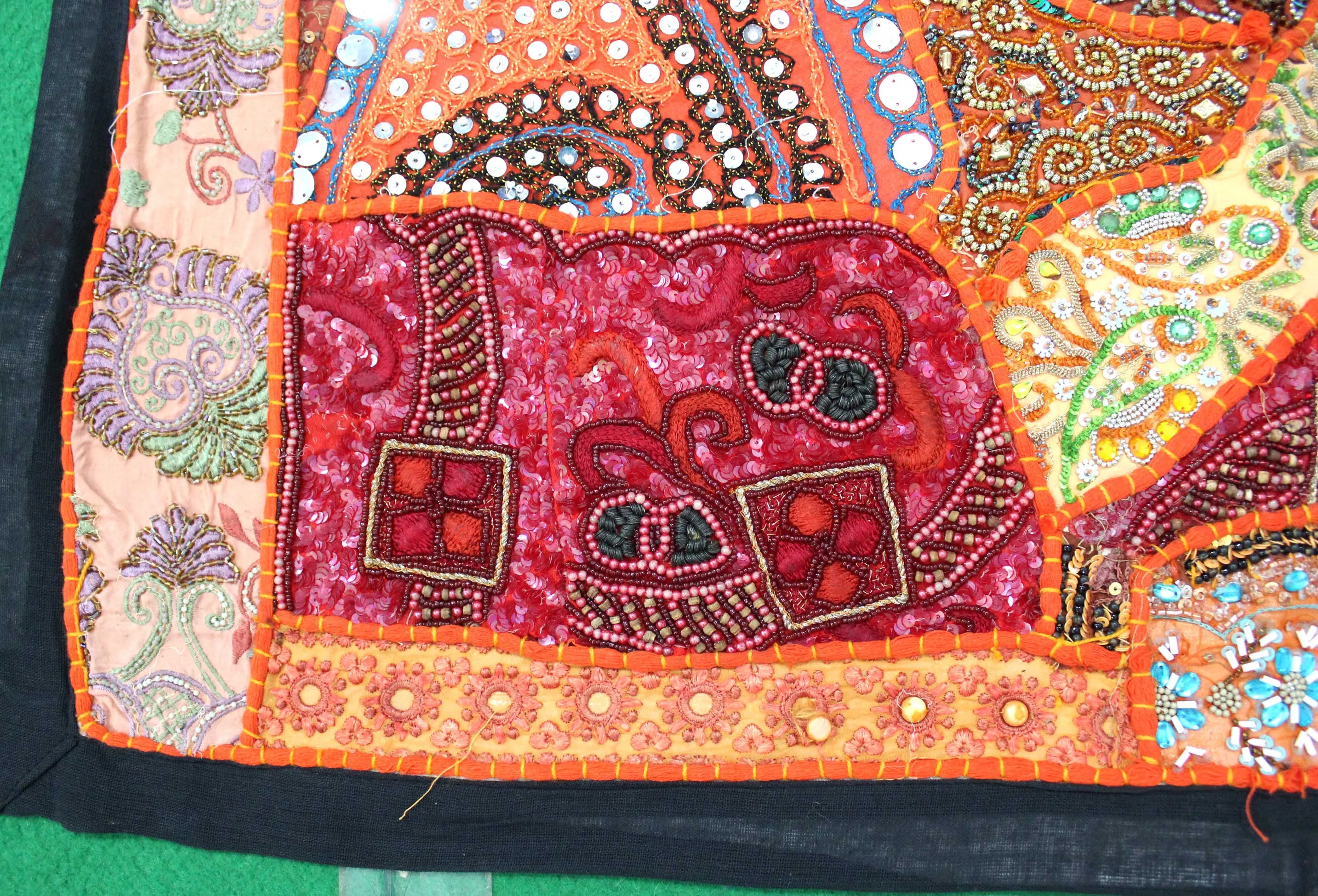 Indian Wall Hanging Embroidered Tapestry Orange