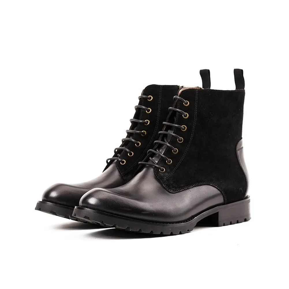 Lace Up Pull Tap Two Tones Ankle Boots