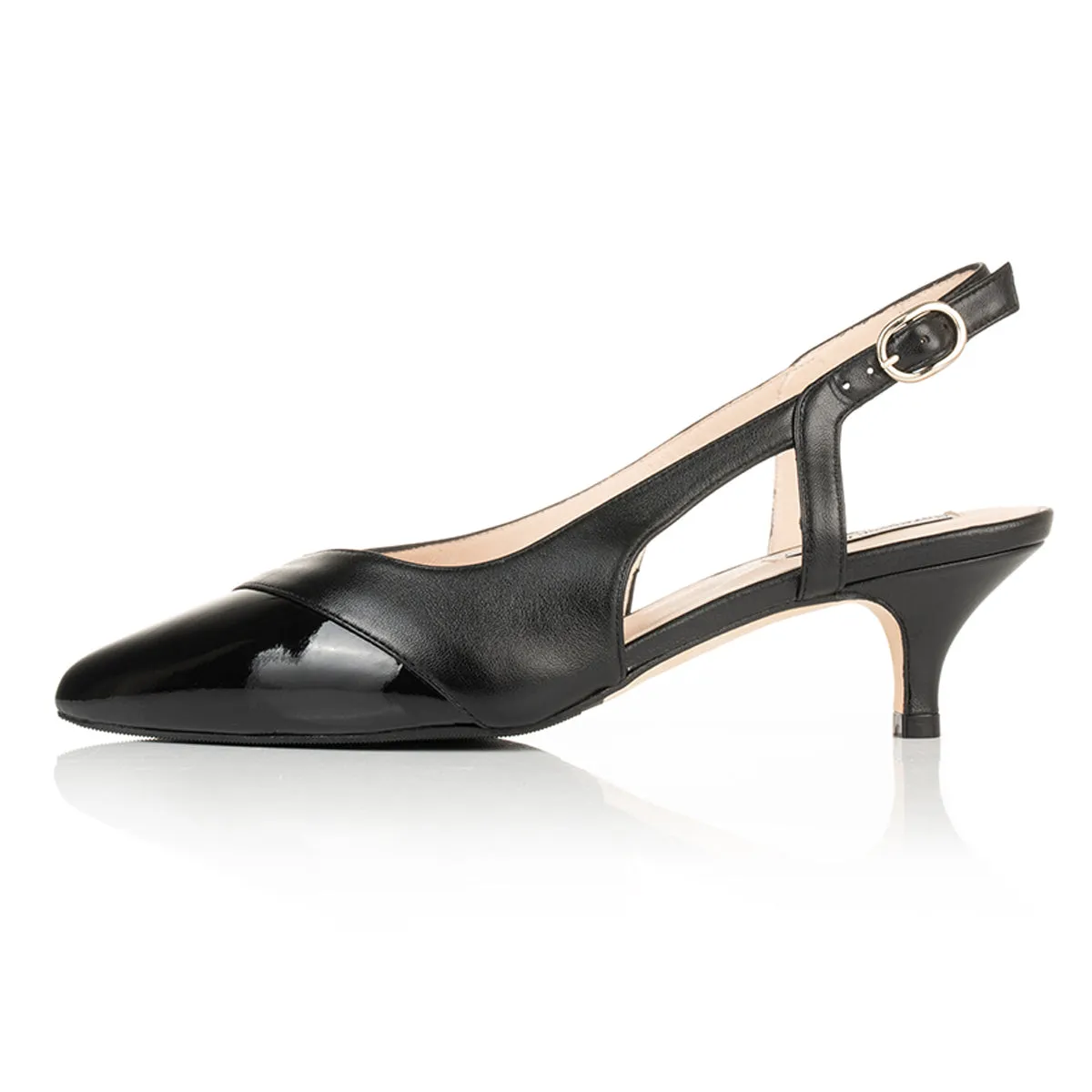 Lena Extra-Wide Fit Slingback - Black Leather