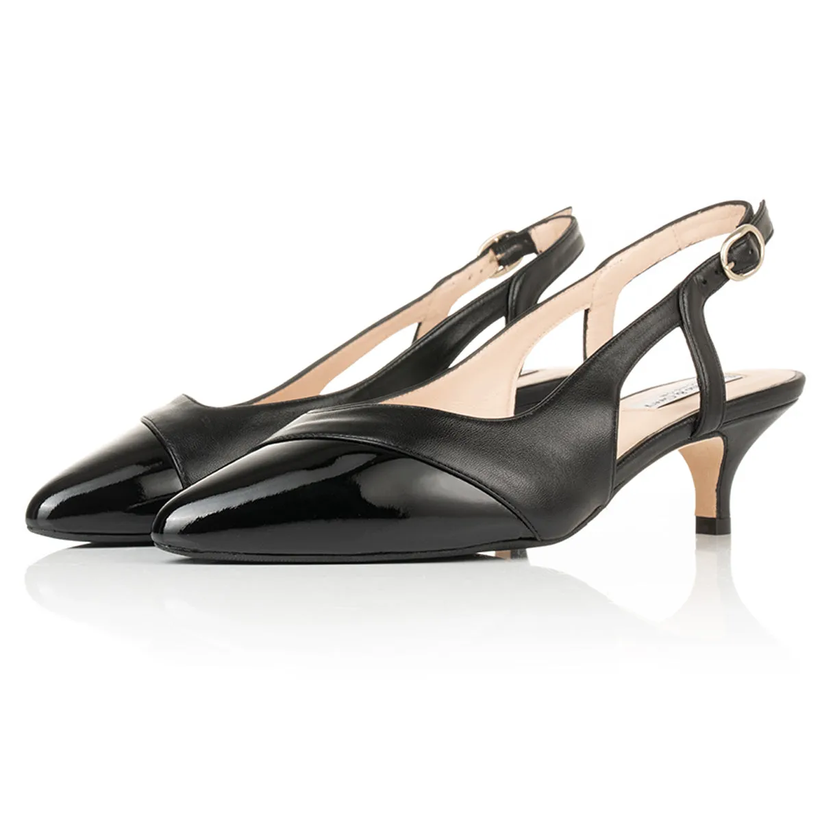 Lena Extra-Wide Fit Slingback - Black Leather