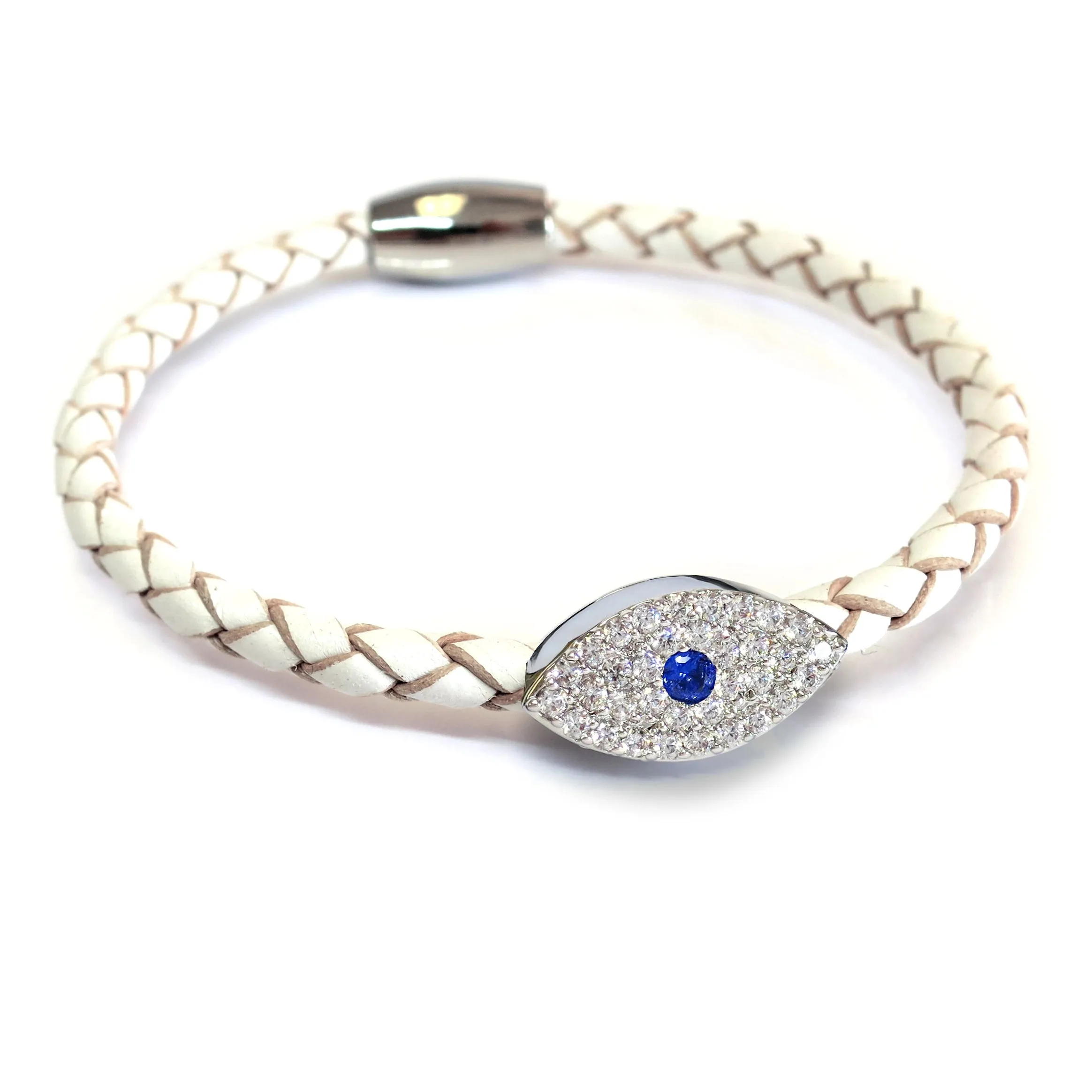 Liza Schwartz Silver Evil Eye Sapphire Nappa Leather Bracelet