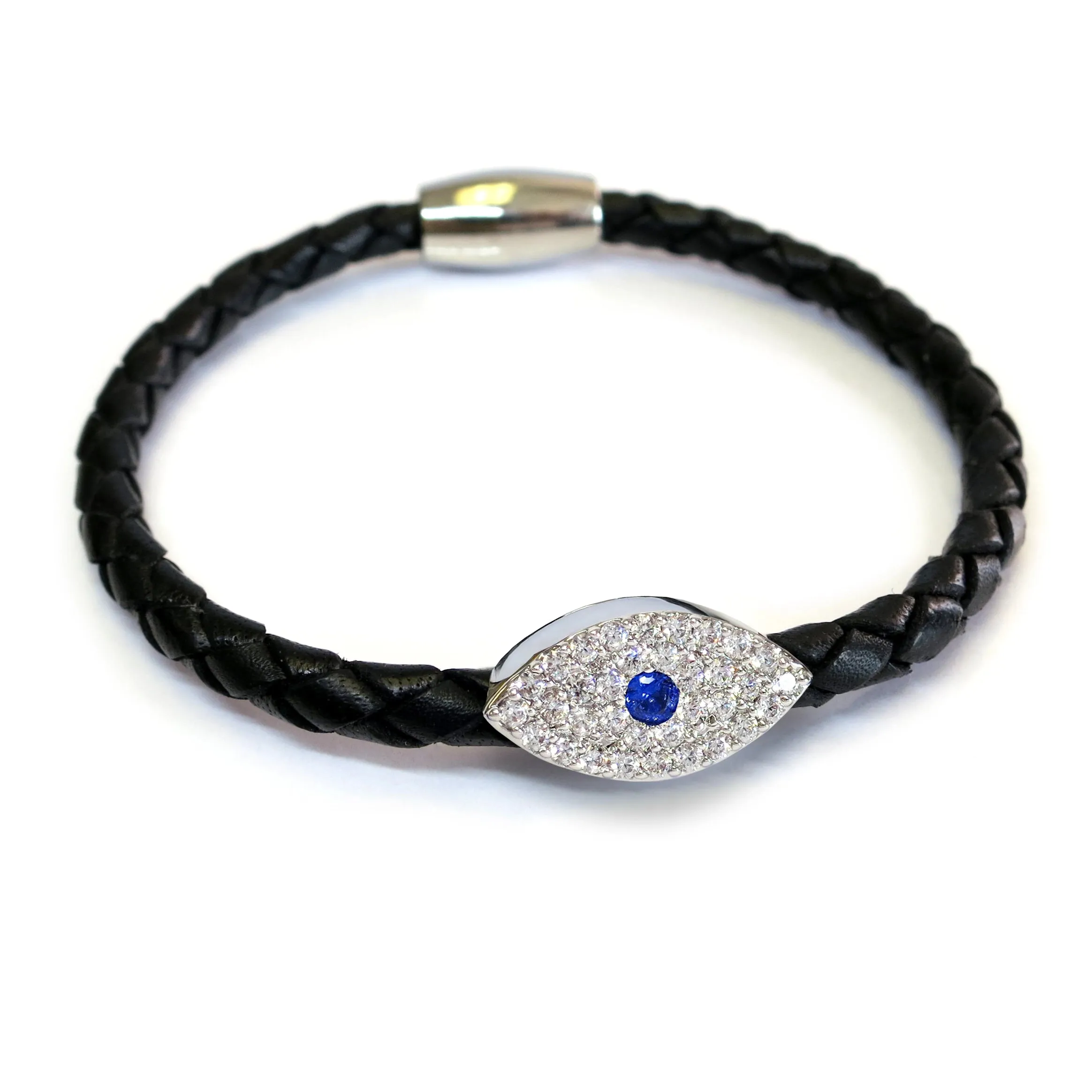 Liza Schwartz Silver Evil Eye Sapphire Nappa Leather Bracelet