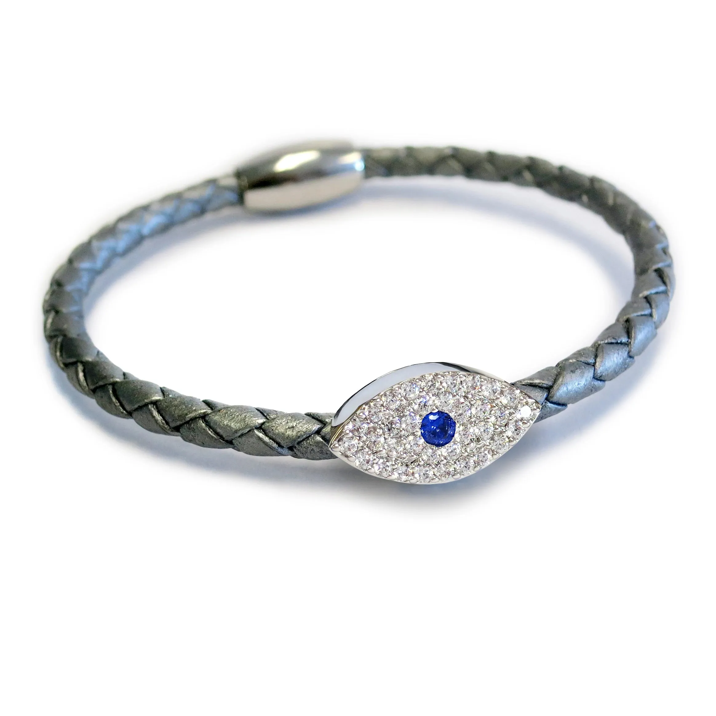 Liza Schwartz Silver Evil Eye Sapphire Nappa Leather Bracelet