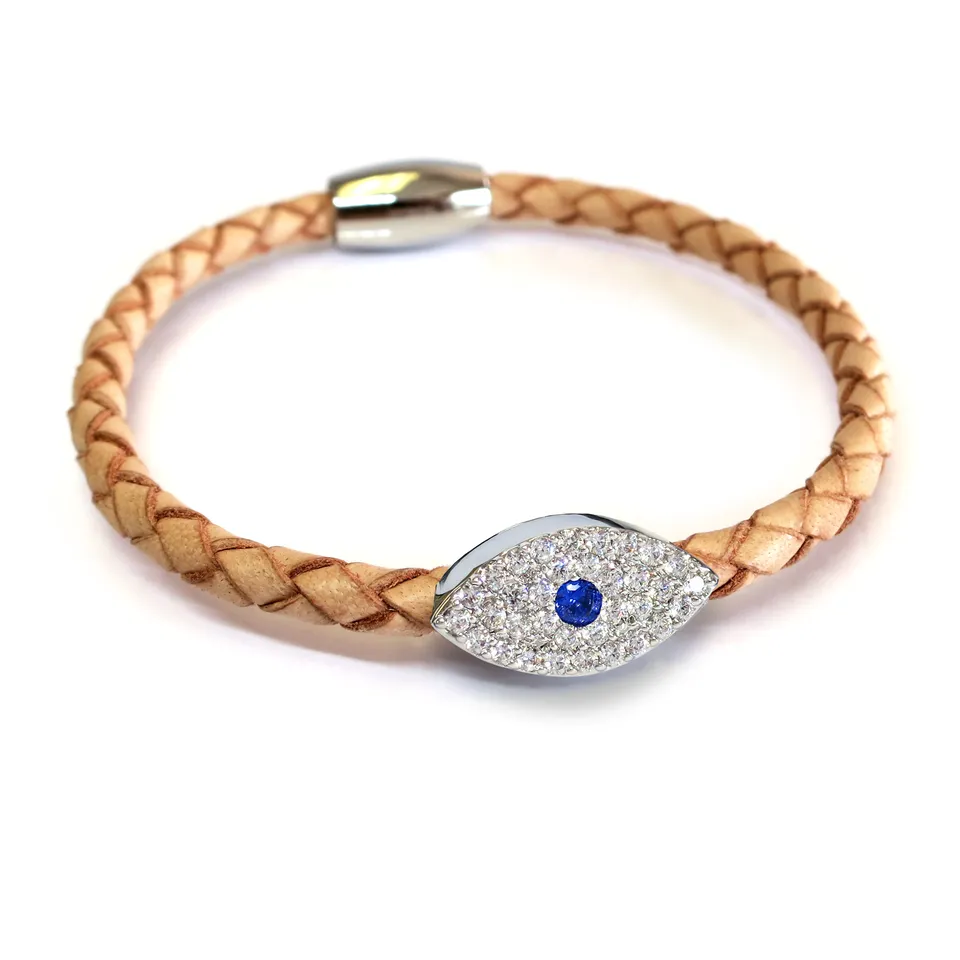 Liza Schwartz Silver Evil Eye Sapphire Nappa Leather Bracelet