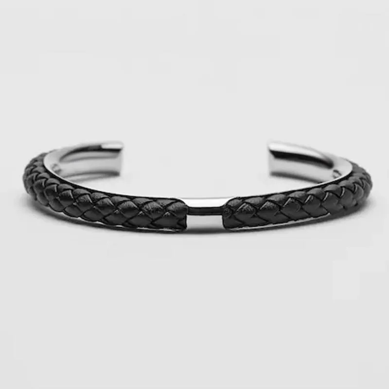 Lupo Braided Leather & Stainless Steel Cuff Bracelet