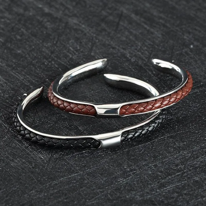 Lupo Braided Leather & Stainless Steel Cuff Bracelet