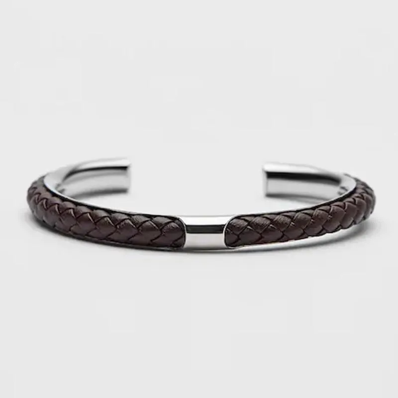 Lupo Braided Leather & Stainless Steel Cuff Bracelet