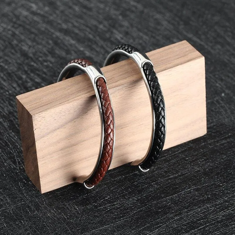 Lupo Braided Leather & Stainless Steel Cuff Bracelet