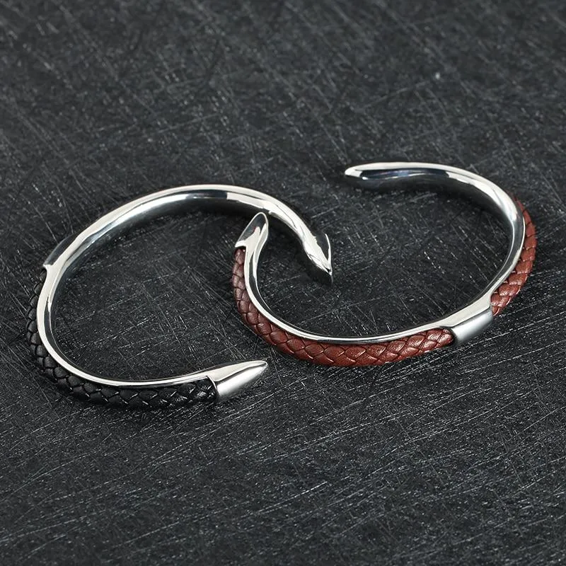 Lupo Braided Leather & Stainless Steel Cuff Bracelet