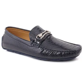 Men “JALEN” Glossy Textured Surface Metal Buckle Moccasin Shoes