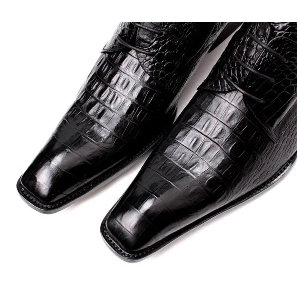 Men Lace Up Crocodile Pattern Pointed Oxford Shoes