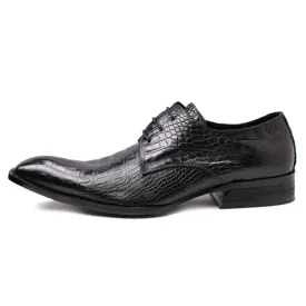 Men Lace Up Crocodile Pattern Pointed Oxford Shoes