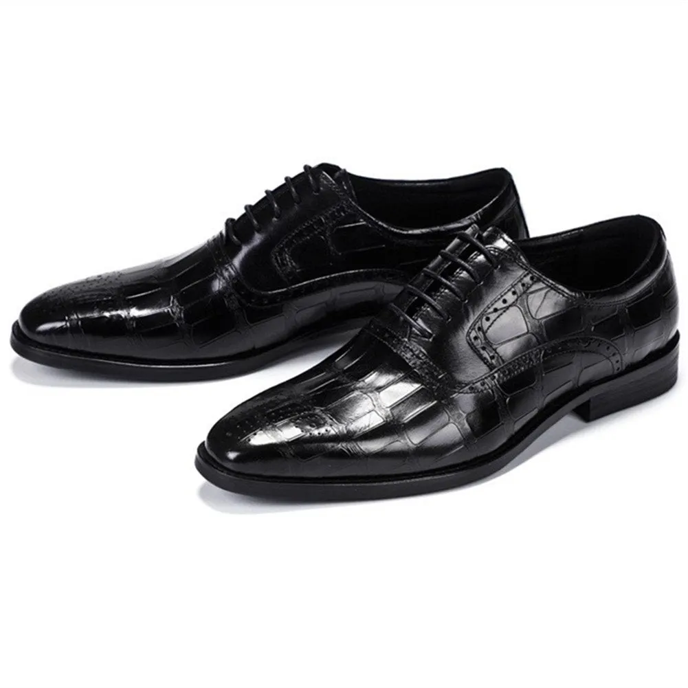 Men Lace Up Pointed Black Oxford Shoes