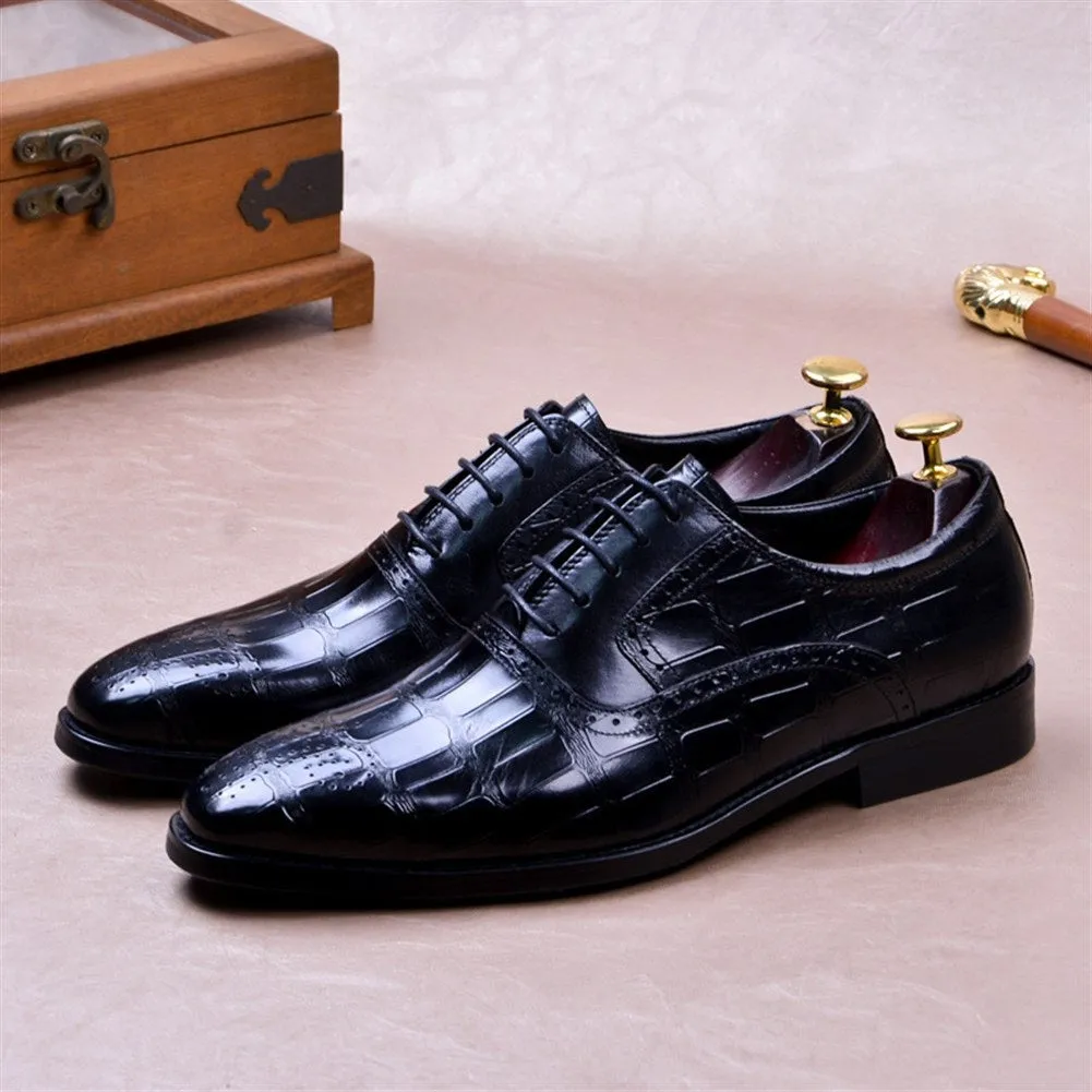 Men Lace Up Pointed Black Oxford Shoes