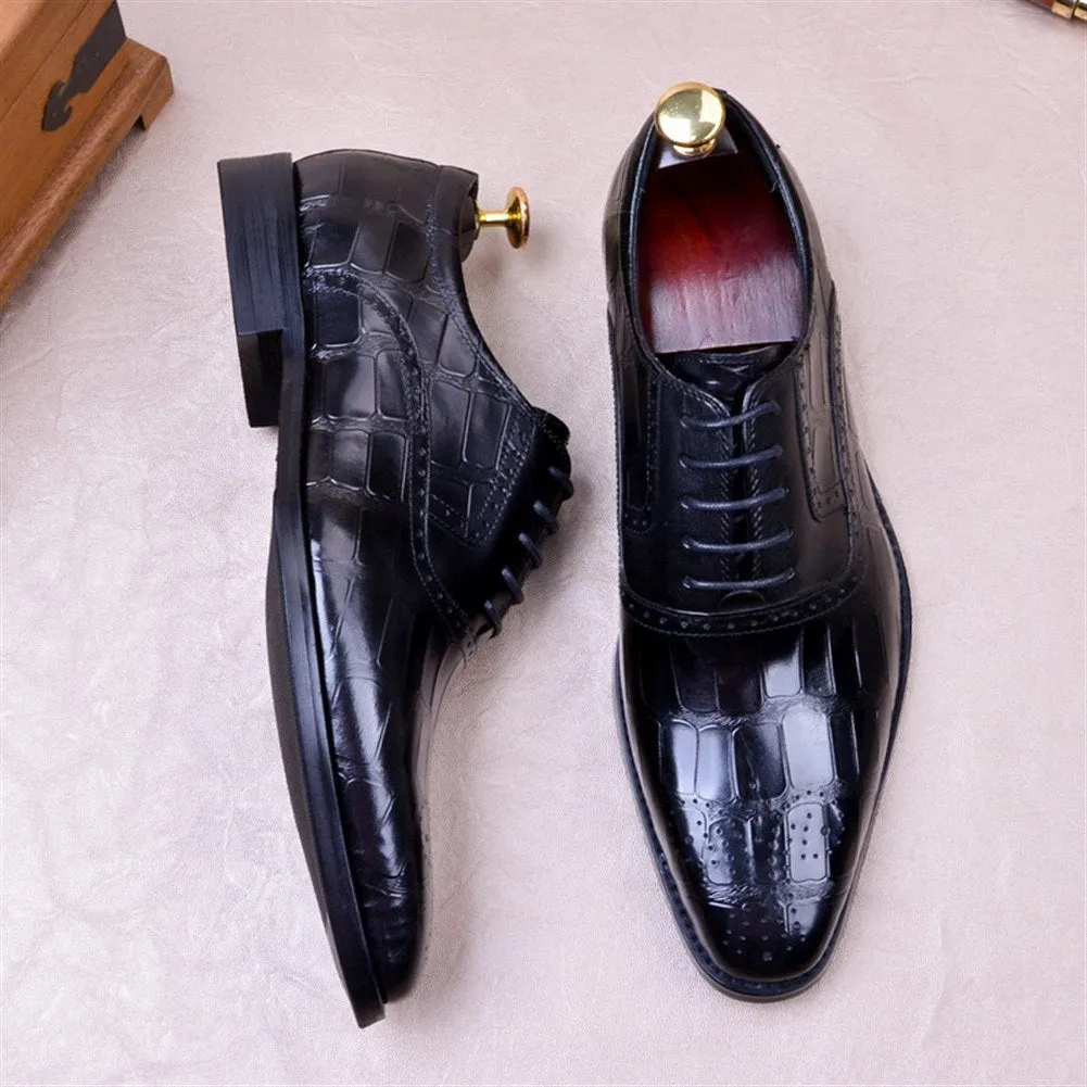 Men Lace Up Pointed Black Oxford Shoes