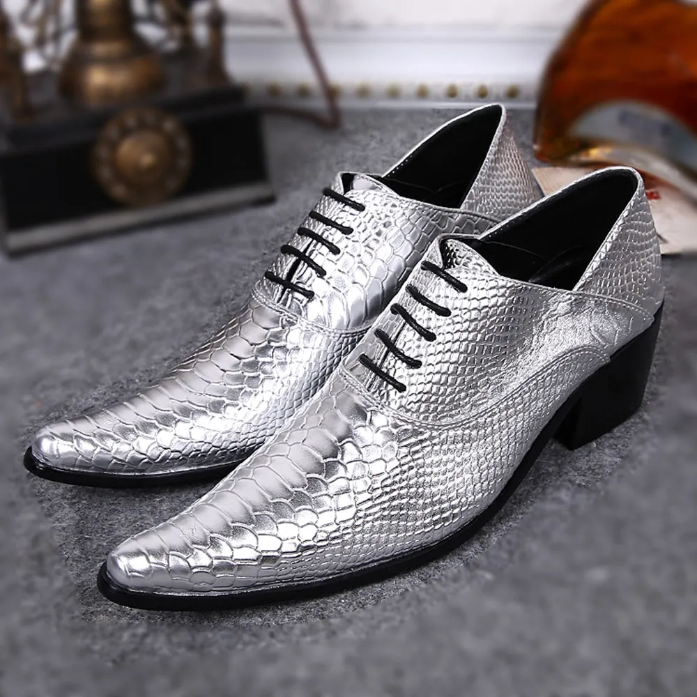 Men Lace Up Pointed Oxford Shoes Animal Pattern