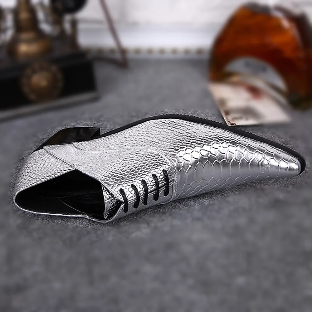 Men Lace Up Pointed Oxford Shoes Animal Pattern