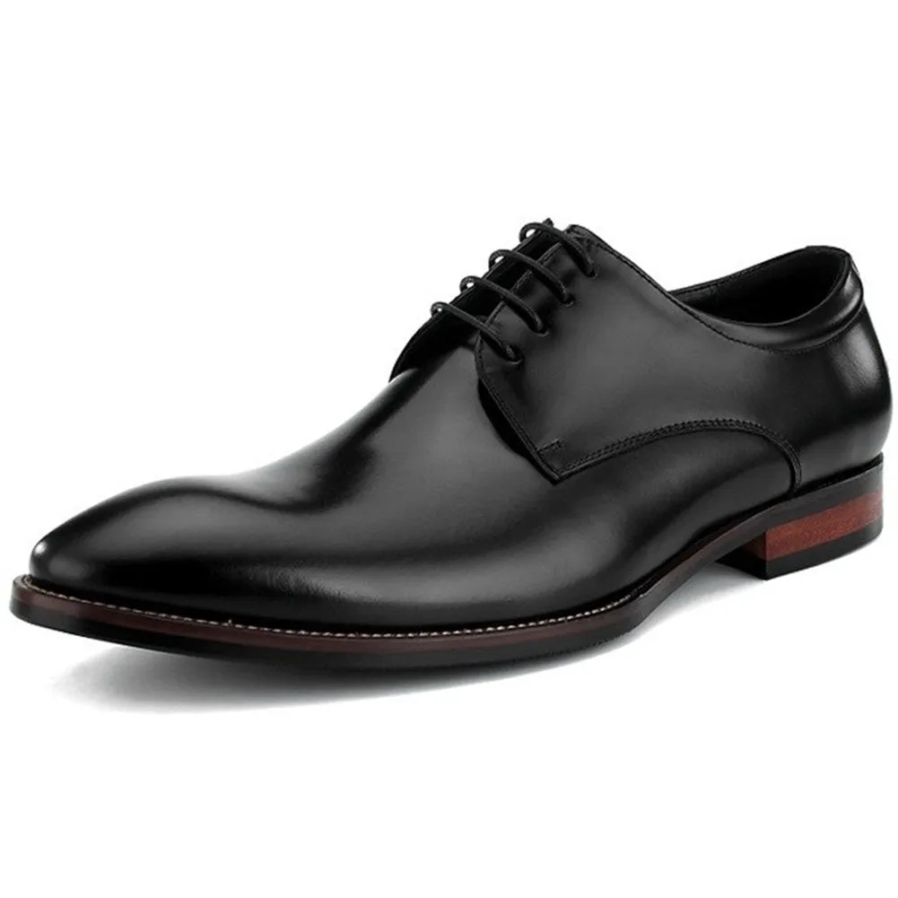 Men Lace Up Pointed Solid Balck Formal Oxfords