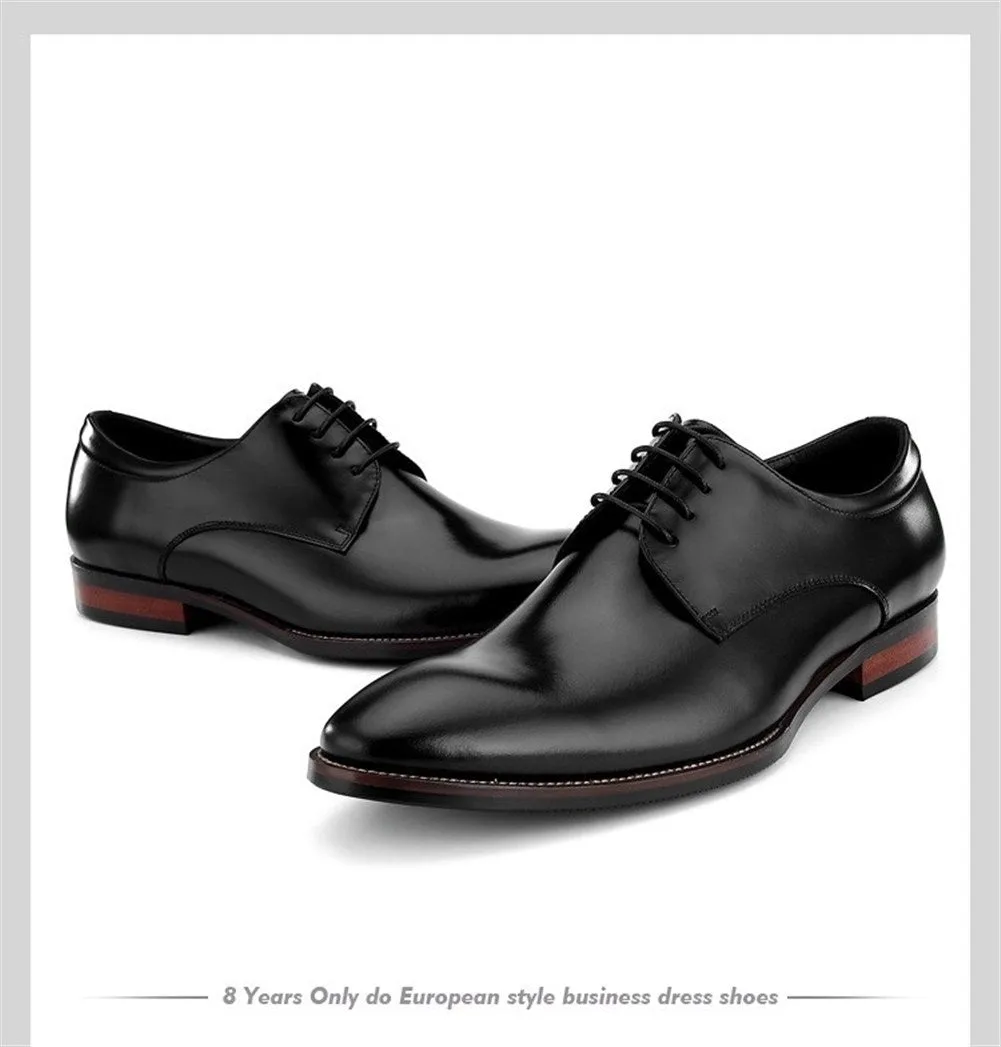 Men Lace Up Pointed Solid Balck Formal Oxfords