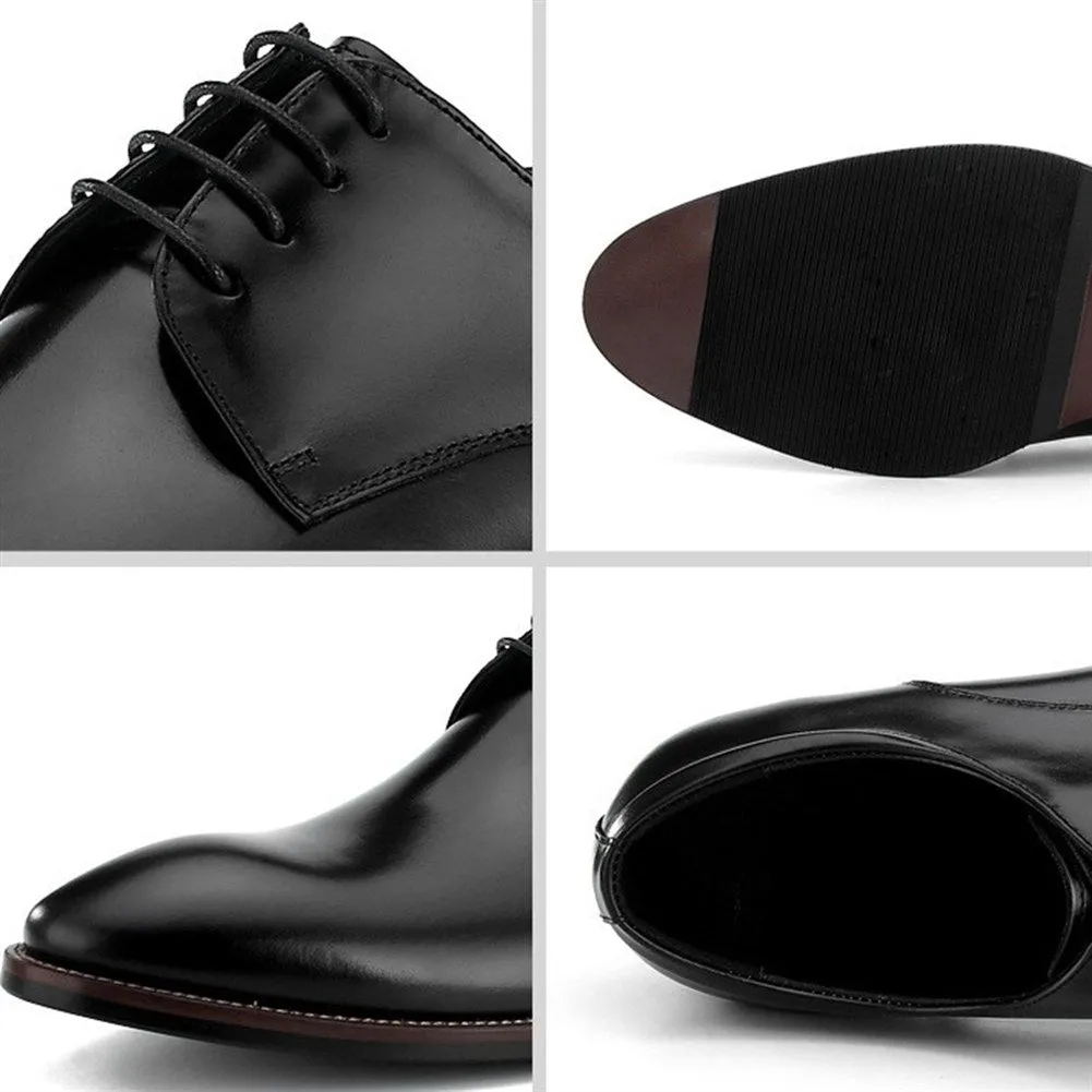 Men Lace Up Pointed Solid Balck Formal Oxfords