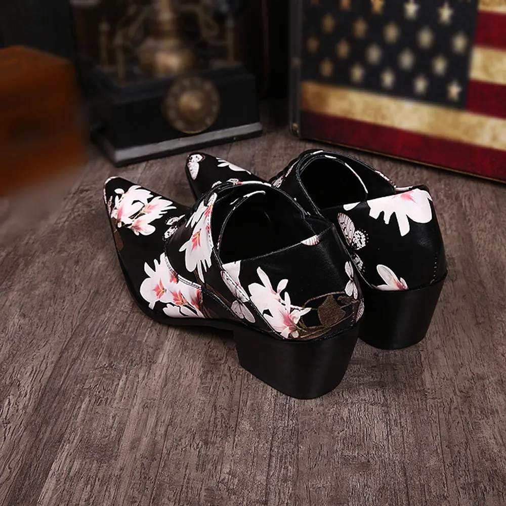 Men Lace Up Printed High Heel Oxford Shoes