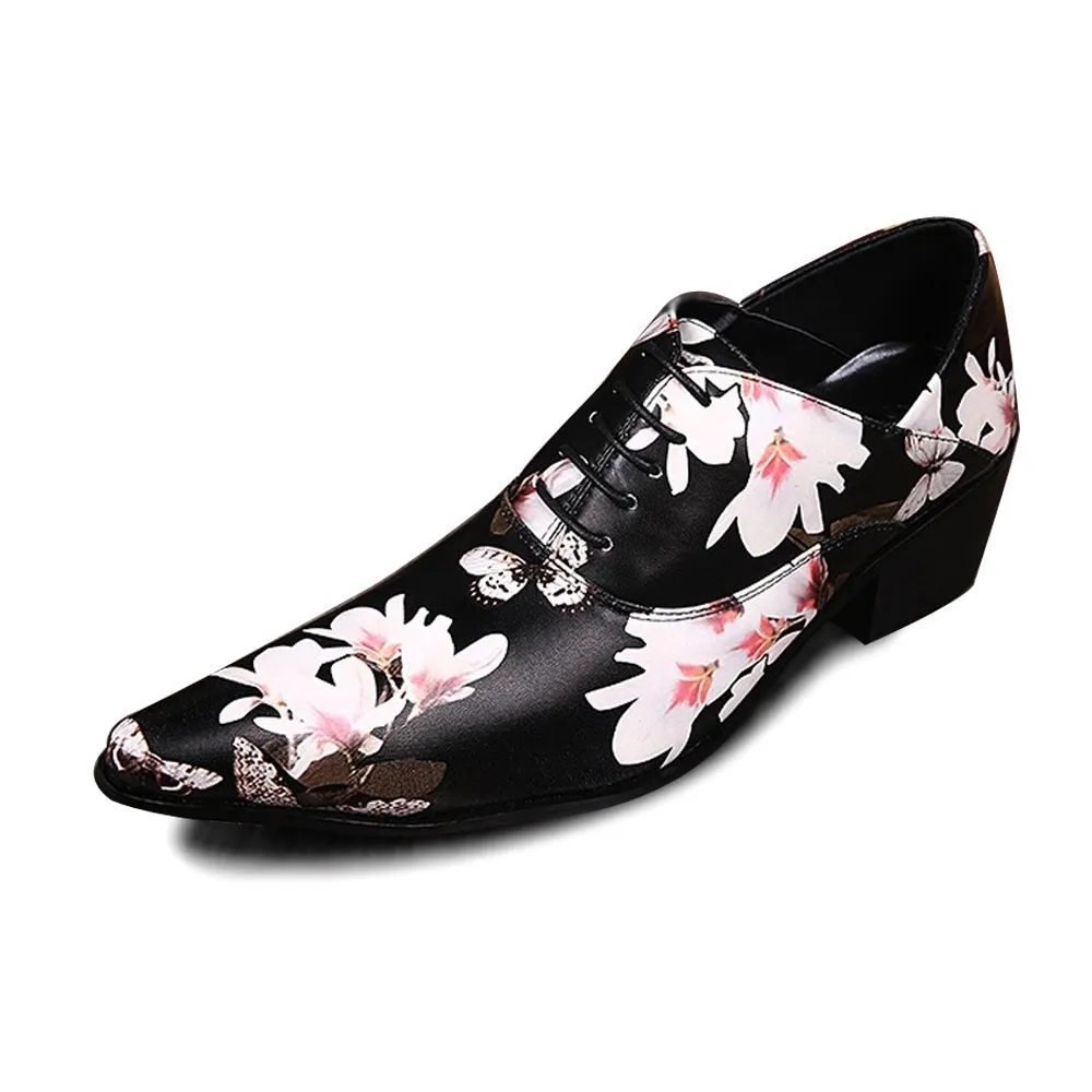 Men Lace Up Printed High Heel Oxford Shoes