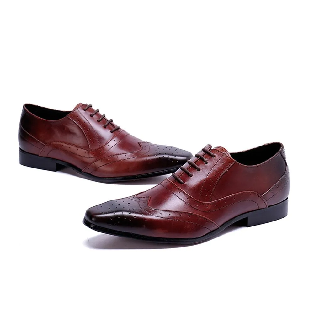 Men Lace Up Wing Tip Square Toe Oxford Shoes