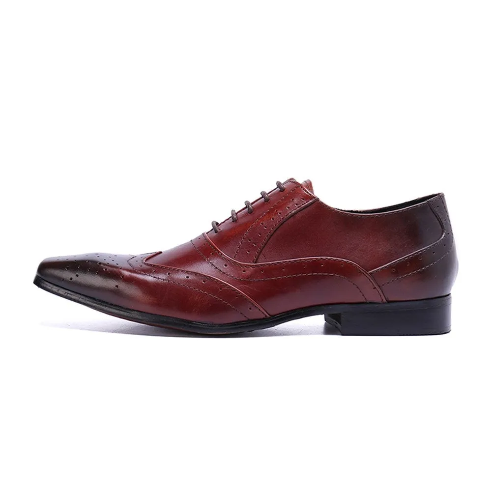 Men Lace Up Wing Tip Square Toe Oxford Shoes