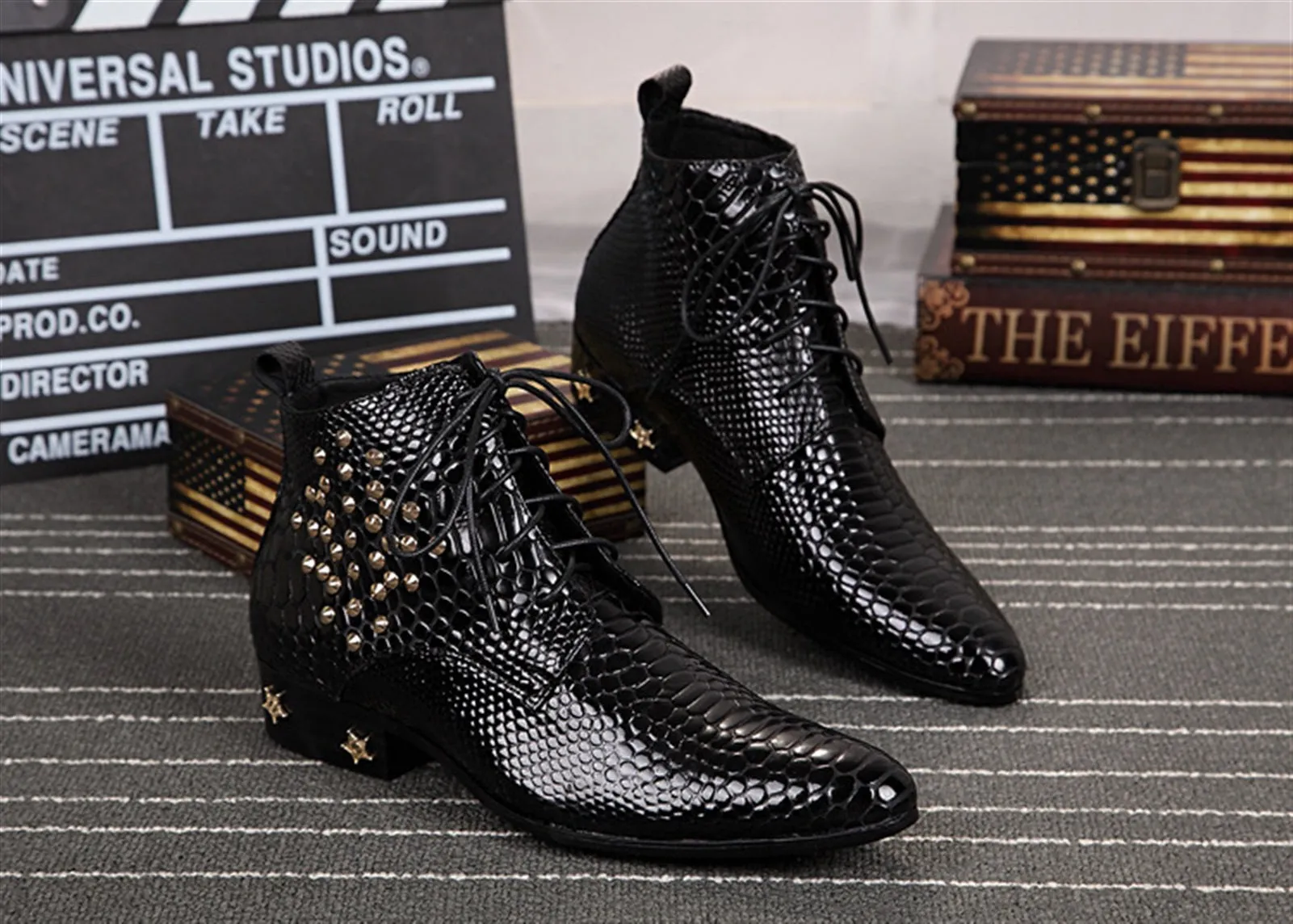 Men Patent Leather Ankle Boots