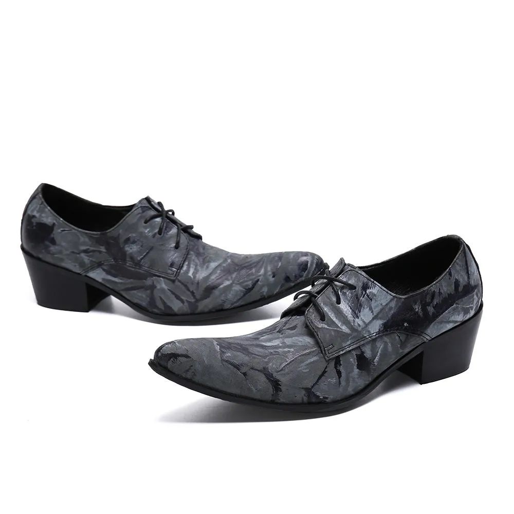 Men Pointed Lace Up Printed Oxford Shoes