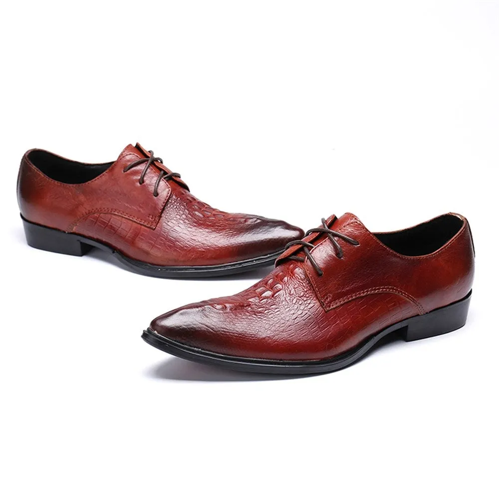 Men Pointed Low Heel Lace Up Oxford Shoes