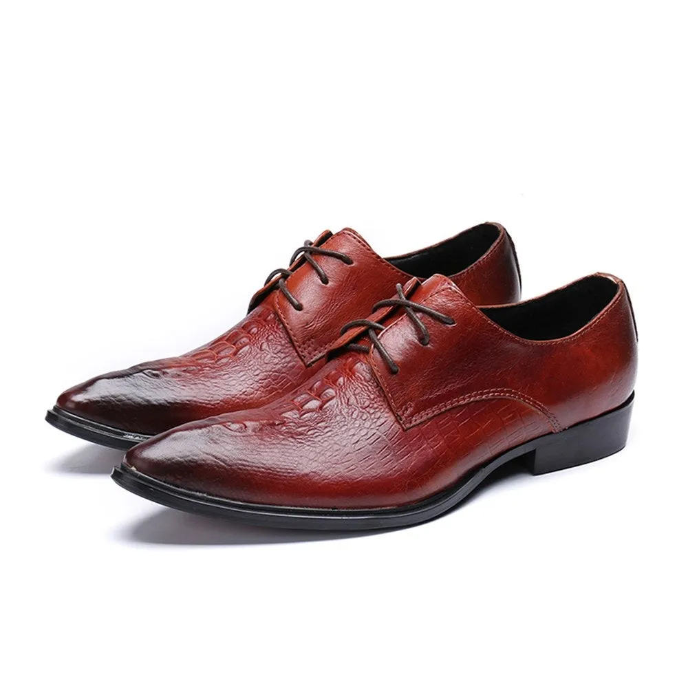 Men Pointed Low Heel Lace Up Oxford Shoes