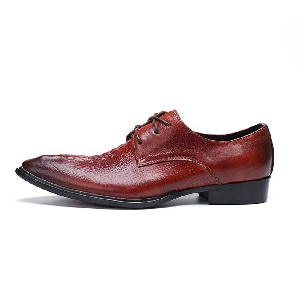 Men Pointed Low Heel Lace Up Oxford Shoes