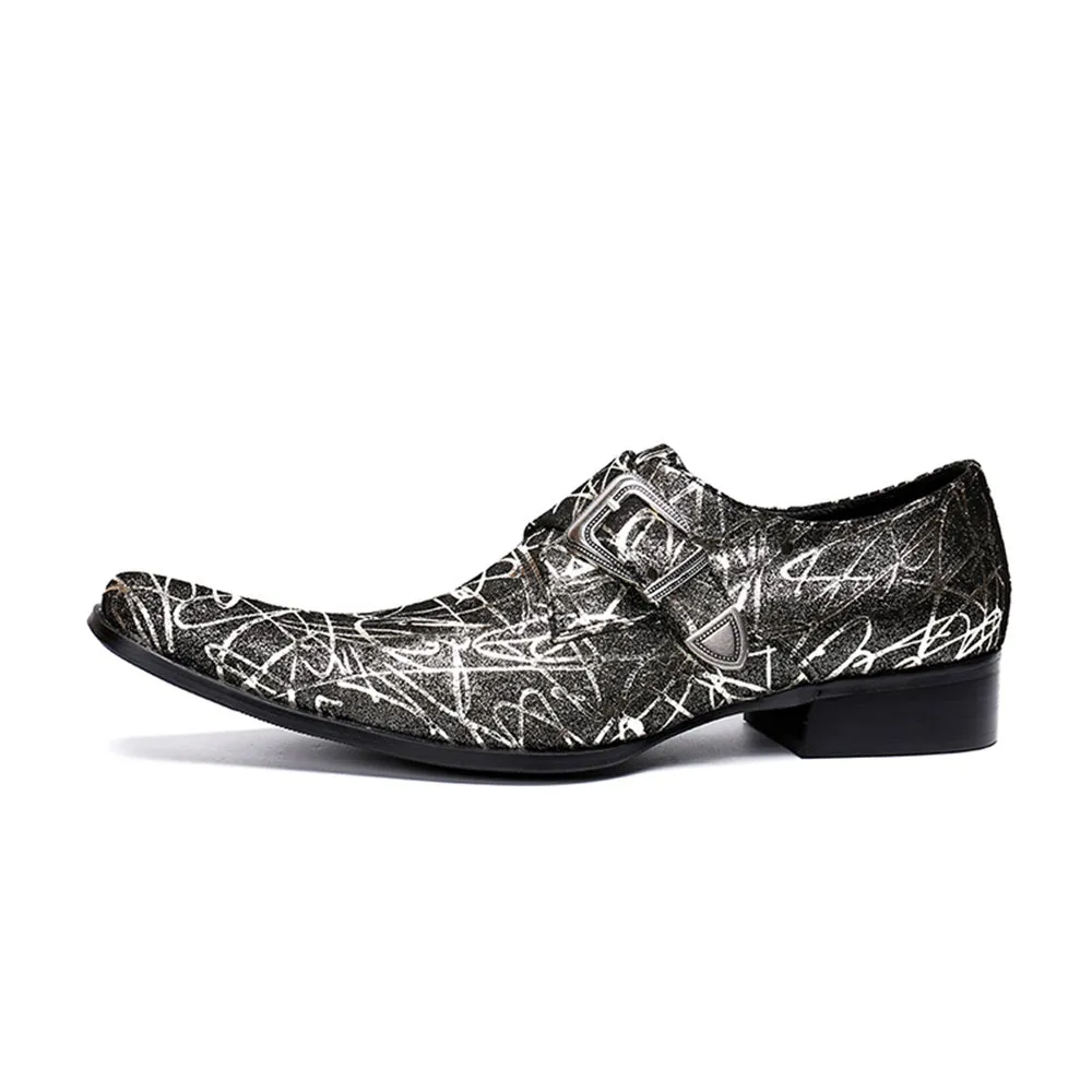 Men Pointed Printed Monk Strap Oxford Shoes