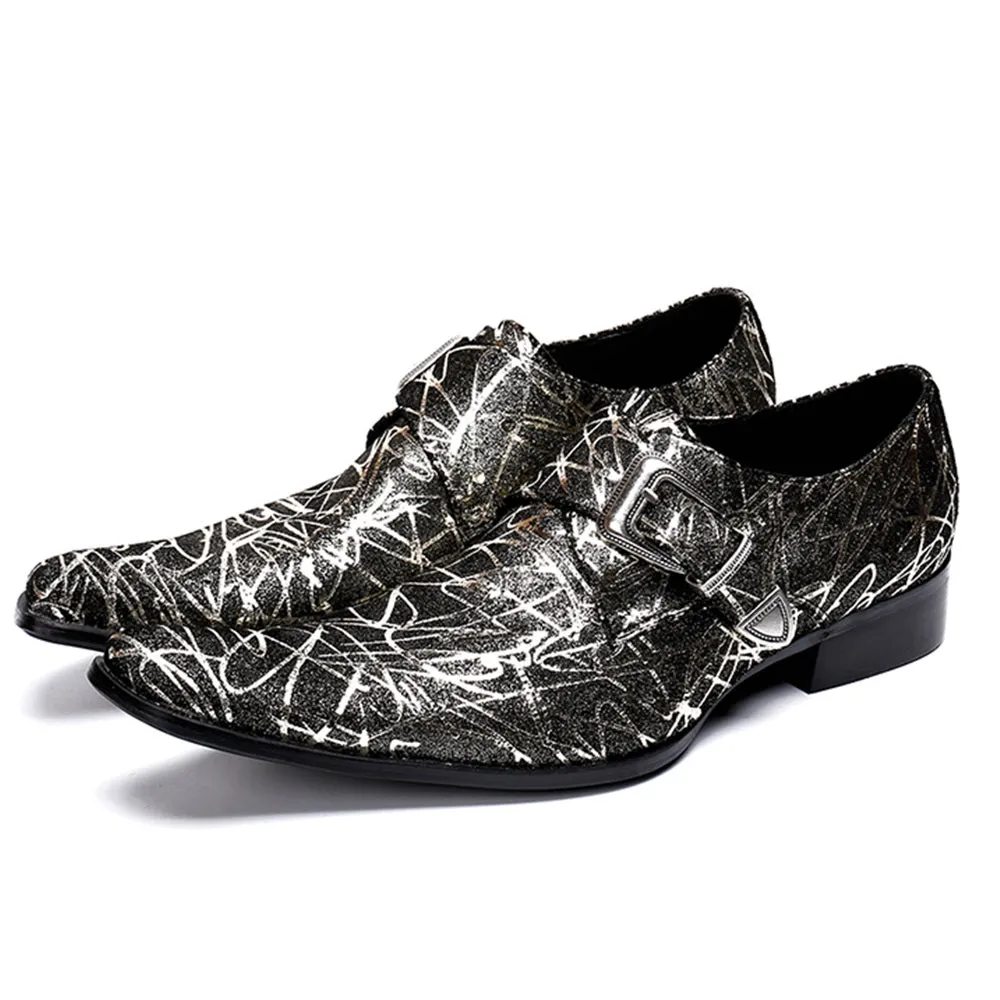 Men Pointed Printed Monk Strap Oxford Shoes