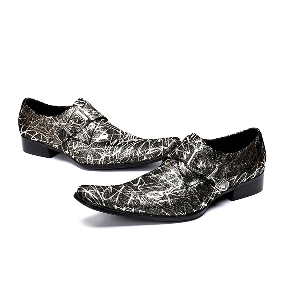 Men Pointed Printed Monk Strap Oxford Shoes