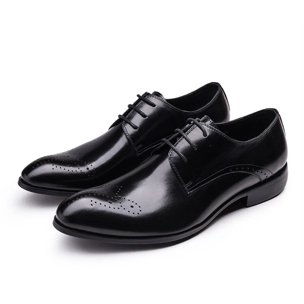 Men Round Toe Brogue Lace Up Formal Dress Shoes