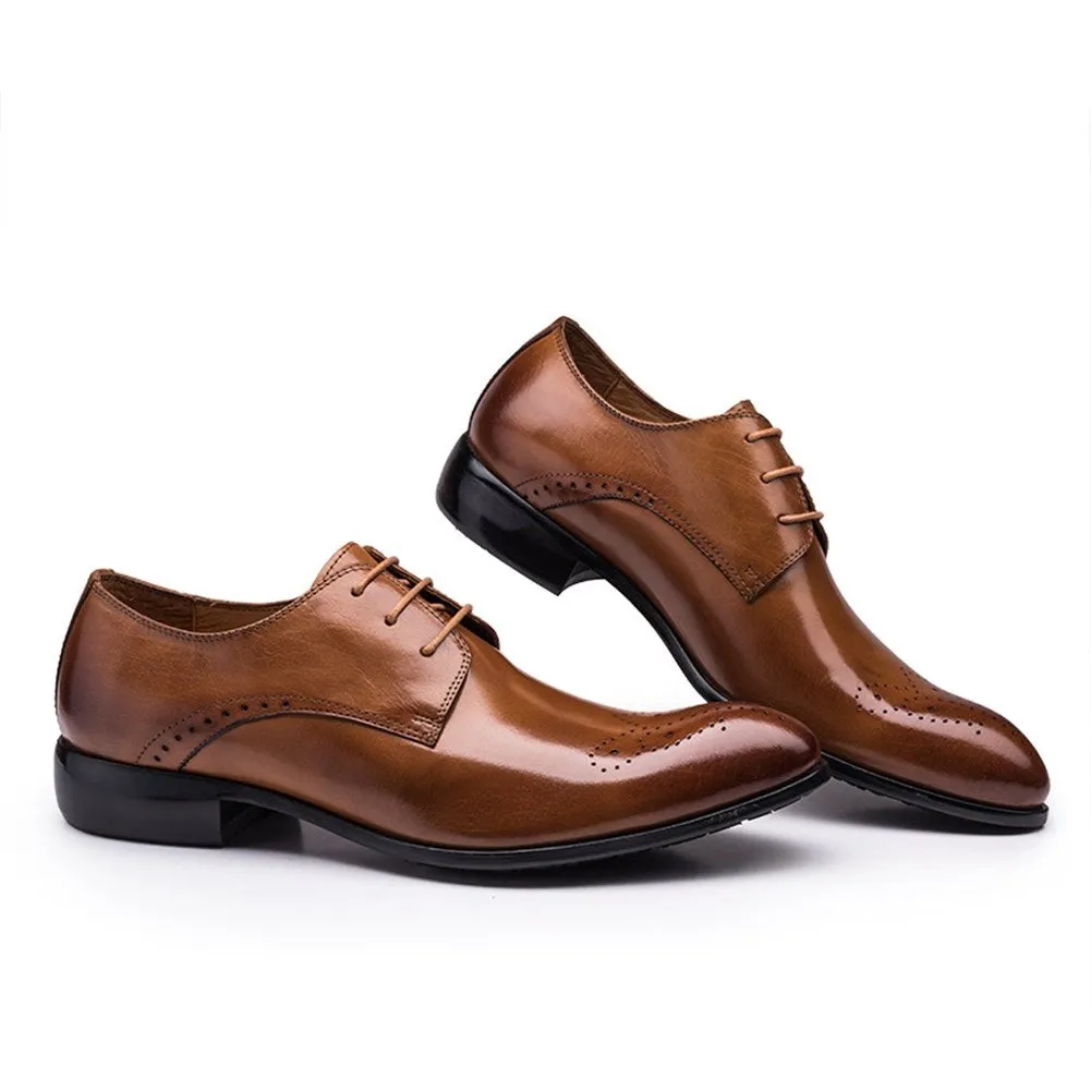 Men Round Toe Brogue Lace Up Formal Dress Shoes