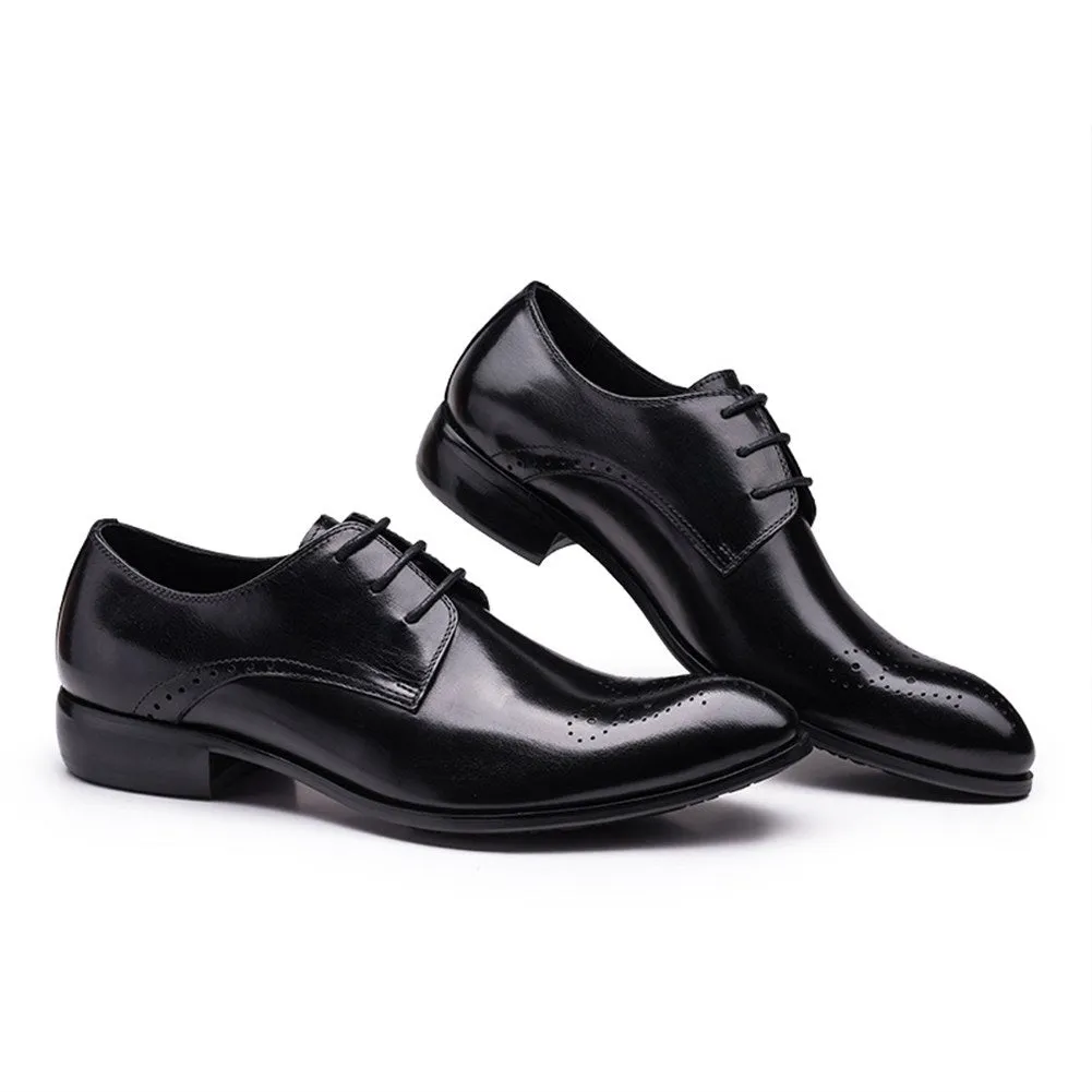 Men Round Toe Brogue Lace Up Formal Dress Shoes