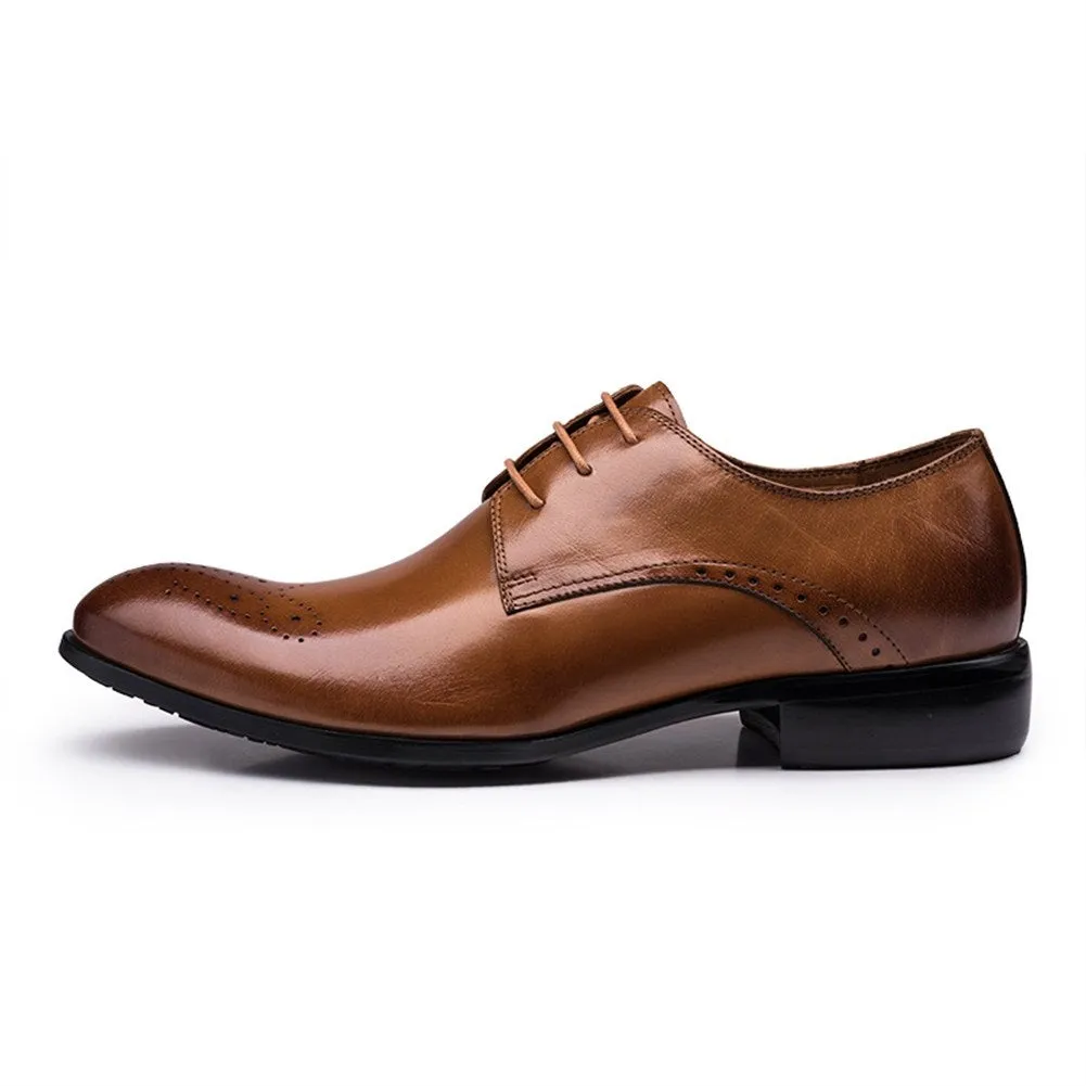 Men Round Toe Brogue Lace Up Formal Dress Shoes