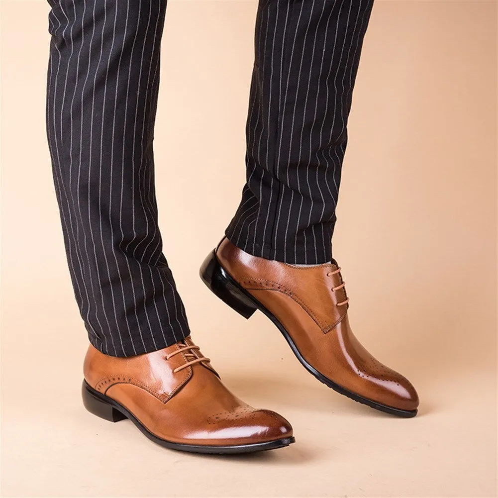 Men Round Toe Brogue Lace Up Formal Dress Shoes