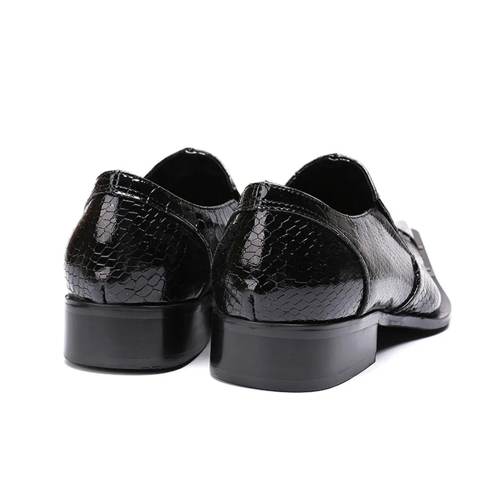 Men Steel Toe Black Animal Pattern Oxford Shoes