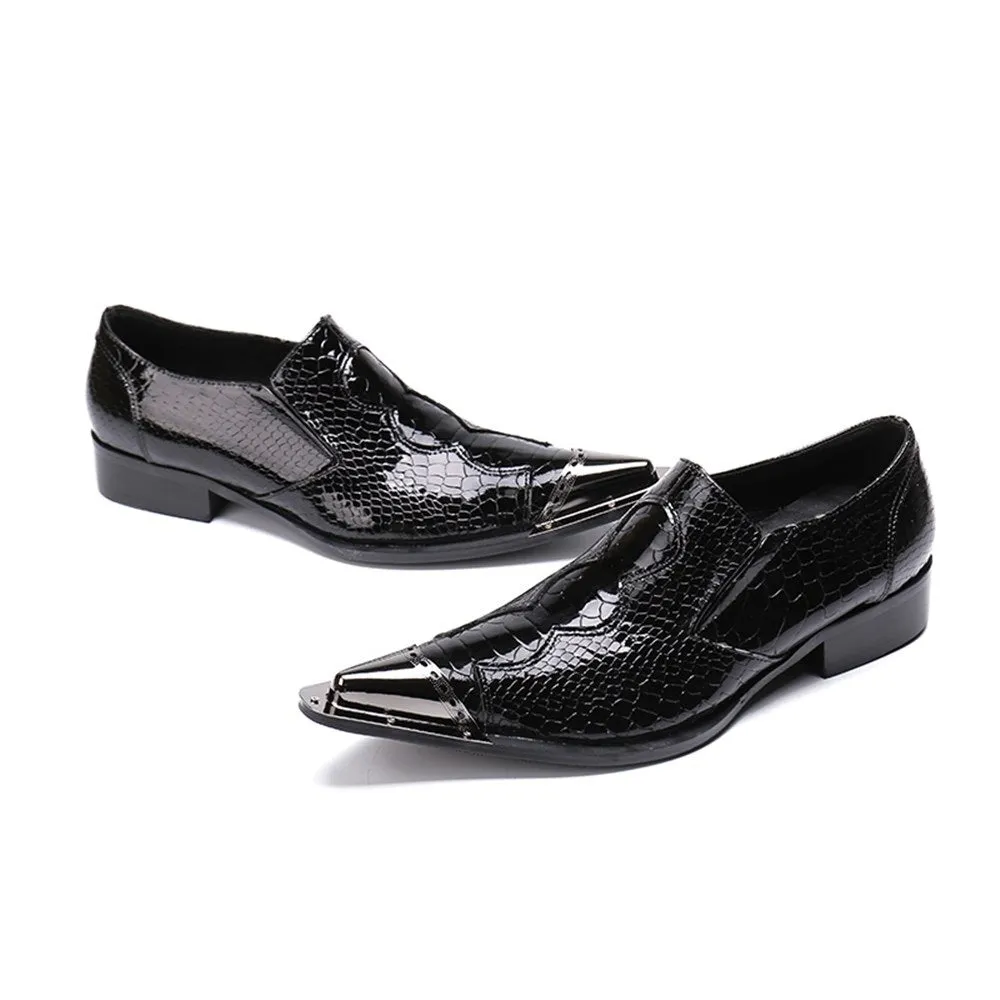 Men Steel Toe Black Animal Pattern Oxford Shoes