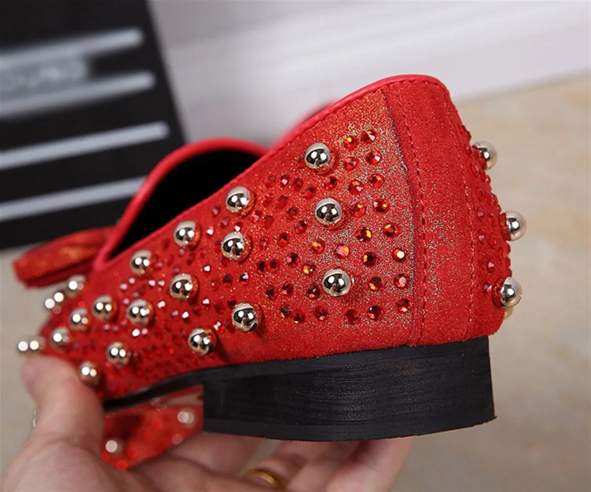 Men Tassel Decoration Red Studs Formal Shoes