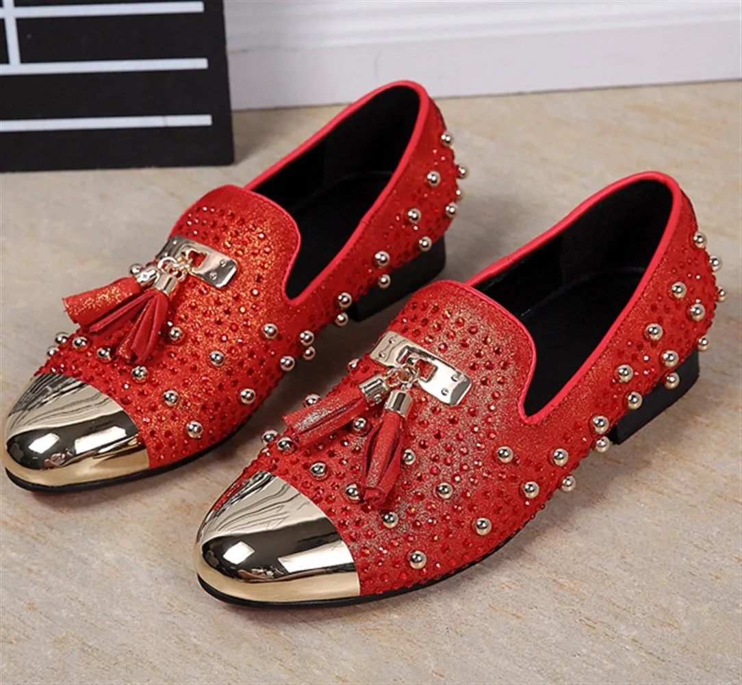 Men Tassel Decoration Red Studs Formal Shoes